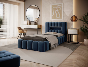 Moderní postel Lebrasco, 90x200cm, modrá Nube + LED