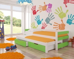 Dětská postel s přistýlkou Brumbál, bílá/zelená