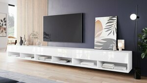 TV stolek Lebeno 300, bílá/bílý lesk s LED osvětlením