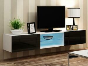 Moderní televizní stolek Igore 180 GLASS, bílá/černý lesk
