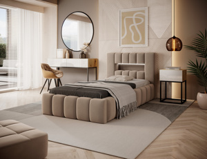 Moderní postel Lebrasco, 90x200cm, béžová Nube + LED