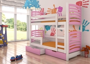 Poschoďová dětská postel Bellingham, bílá/růžová