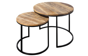 Moebel Living Set dvou odkládacích hnědých mangových stolků Riccardo 41/57 cm