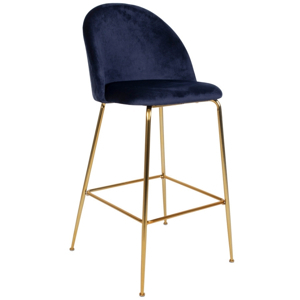 Nordic Living Modrá sametová barová židle Anneke se zlatou podnoží 76 cm