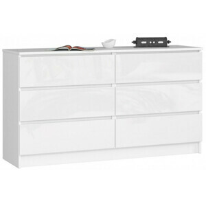 Komoda K120 6SZ CLP-bílá/bílý lesk