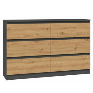 Komoda Malva 6 zásuvek 120 - antracit/dub artisan