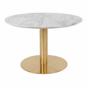 Okrúhly konferenčný stolík v bielo–zlatej farbe s doskou v dekore mramoru 70x70 cm Bolzano – House Nordic