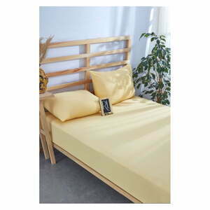 Žltá napínacia bavlnená plachta a obliečka na vankúš v súprave 180x200 cm – Mila Home