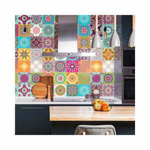 Sada 30 nástenných samolepiek Ambiance Wall Stickers Tiles Azulejos Mariska, 15 × 15 cm