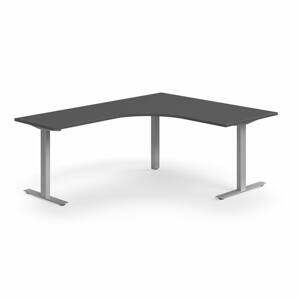 Rohový psací stůl QBUS, T-nohy, 1600x2000 mm, stříbrná podnož, černá