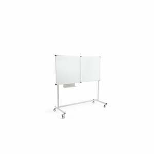 Biela magnetická tabuľa s kolieskami MEGAN, trojdielna, 1500x1000 mm