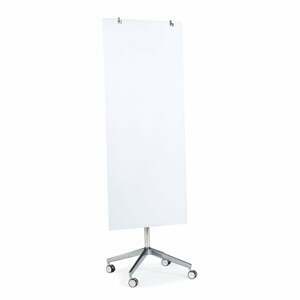 Sklenená magnetická tabuľa STELLA, s kolieskami, 650x1575 mm, biela