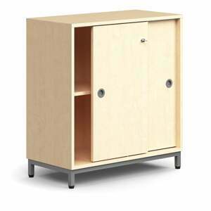 Skriňa s posuvnými dverami QBUS, 1 polica, na nožičkách, s madlom, 868x800x400 mm, strieborná, breza