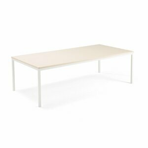 Jednací stůl QBUS, 2400x1200 mm, 4 nohy, bílý rám, bříza