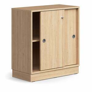 Skriňa s posuvnými dverami QBUS, 1 polica, so soklom, s madlom, 868x800x400 mm, dub