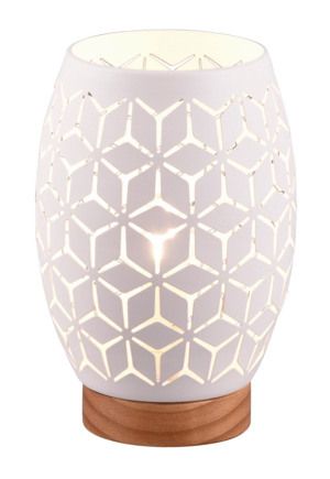 Stolná lampa Bidar 21 cm, biely kov/drevo