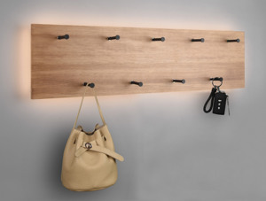 Nástenný vešiak s LED Romy, drevo, 75 cm