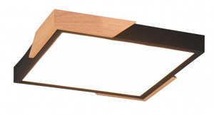 Stropné LED osvetlenie Meta 31 cm,drevo/čierny kov, hranaté