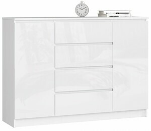 Ak furniture Komoda Kryštof 140 cm 2 skrinky a 4 zásuvky biely lesk