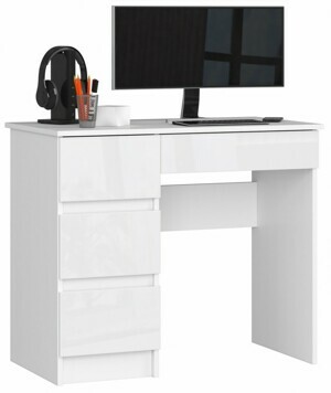 Ak furniture Písací stôl A-7 90 cm biely lesklý ľavý