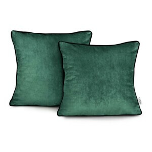 Obliečky na vankúše AmeliaHome Velvet Piping tmavozelené, velikost 45x45