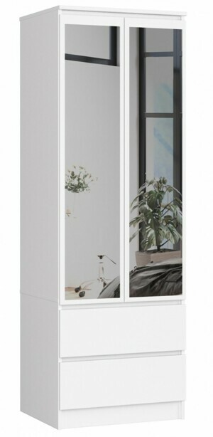Ak furniture Šatníková skriňa Star so zrkadlom 60 cm biela