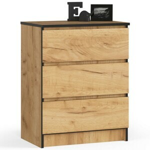 Ak furniture Komoda Kuba 60 cm se 3 zásuvkami dub craft zlatý