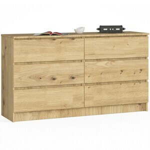 Ak furniture Komoda Kuba 140 cm 6 zásuviek dub artisan
