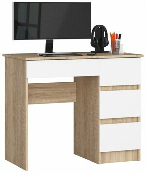 Ak furniture Písací stôl A-7 90 cm dub sonoma/biely pravý