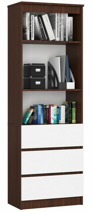 Ak furniture Knižnica Ronald 60 cm 3 zásuvky a 3 police wenge/biela