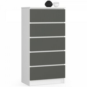 Ak furniture Komoda Kuba 60 cm - 5 zásuviek biela/grafitová