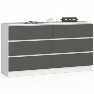 Ak furniture Komoda Kuba 140 cm 6 zásuviek biela/grafitová