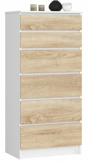 Ak furniture Komoda Kuba 60 cm - 6 zásuviek biela/sonoma