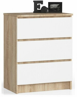 Ak furniture Komoda Kuba 60 cm - 3 zásuvky dub sonoma/biela