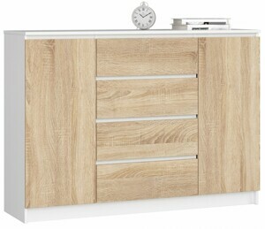 Ak furniture Komoda Kryštof 140 cm 2 skrinky a 4 zásuvky biela/sonoma