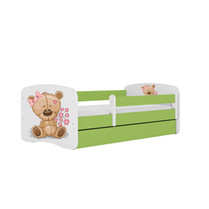 Kocot kids Detská posteľ Babydreams medvedík s kvietkami zelená, varianta 70x140, bez šuplíků, bez matrace