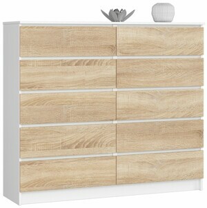 Ak furniture Komoda Kuba 140 cm 10 zásuviek biela/dub sonoma