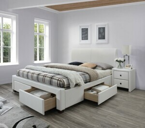 HALMAR Čalúnená posteľ Modena 160x200 dvojposteľ - biela