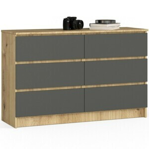 Ak furniture Komoda Kuba 120 cm 6 zásuviek dub artisan/grafit