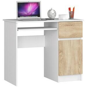 Ak furniture Písací stôl PIKSEL 90 cm biely/dub sonoma pravý