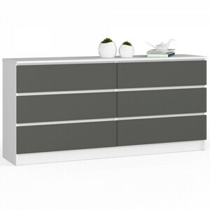 Ak furniture Komoda Kuba 160 cm 6 zásuviek biela/grafitová