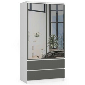 Ak furniture Šatní skříň Star se zrcadlem 90 cm bílá/grafitově šedá
