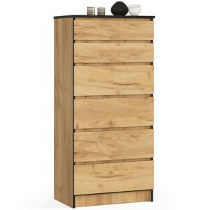Ak furniture Komoda KRISTAL K60 so 6 šuflíkmi dub craft zlatý