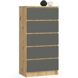 Ak furniture Komoda Kuba 60 cm - 5 zásuviek dub artisan/grafitová