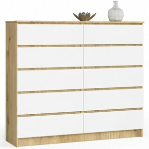 Ak furniture Komoda Kuba 140 cm 10 zásuviek dub artisan/biela