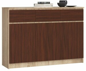 Ak furniture Komoda Karolína 140 cm 3 skrinky a 3 zásuvky / dub sonoma/wenge