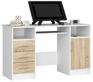 Ak furniture Volně stojící psací stůl Ana 124 cm bílý/dub sonoma