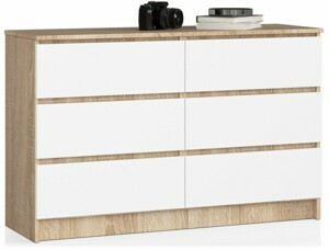 Ak furniture Komoda Kuba 120 cm 6 zásuviek dub sonoma/biela