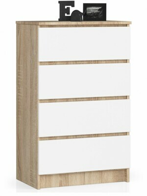 Ak furniture Komoda Kuba 60 cm - 4 zásuvky dub sonoma/biela