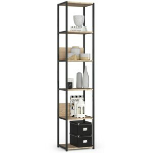 Ak furniture Knižnica Rita s kovovým rámom 40 cm - čierna/dub sonoma - 6 políc